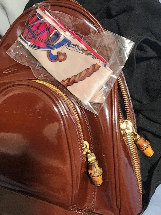 Gucci Handbags - GUCCI Brown Leather Backpack with Gold Hardware